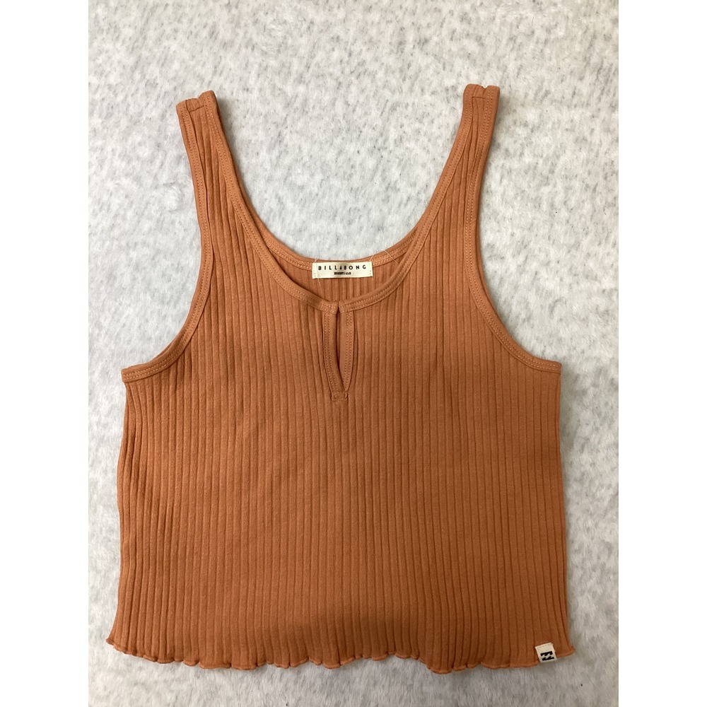 Billabong Essentials Women Orange Ribbed Lettuce Edge Crop Tank Top Size L NWOT